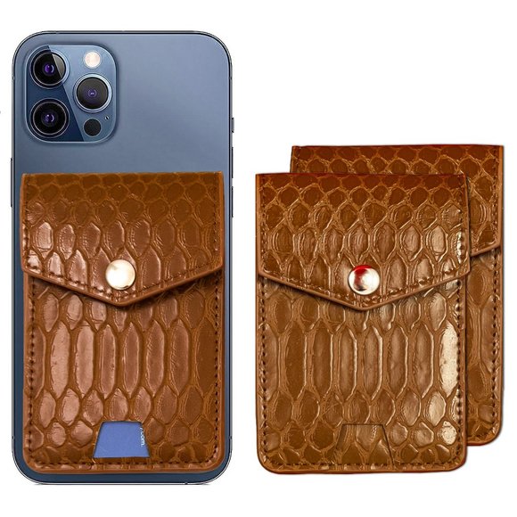 AR Allure Stick on Card Holder for Back of Phone RFID Blocking, Pack of 2, Brown - Picture 6 of 8